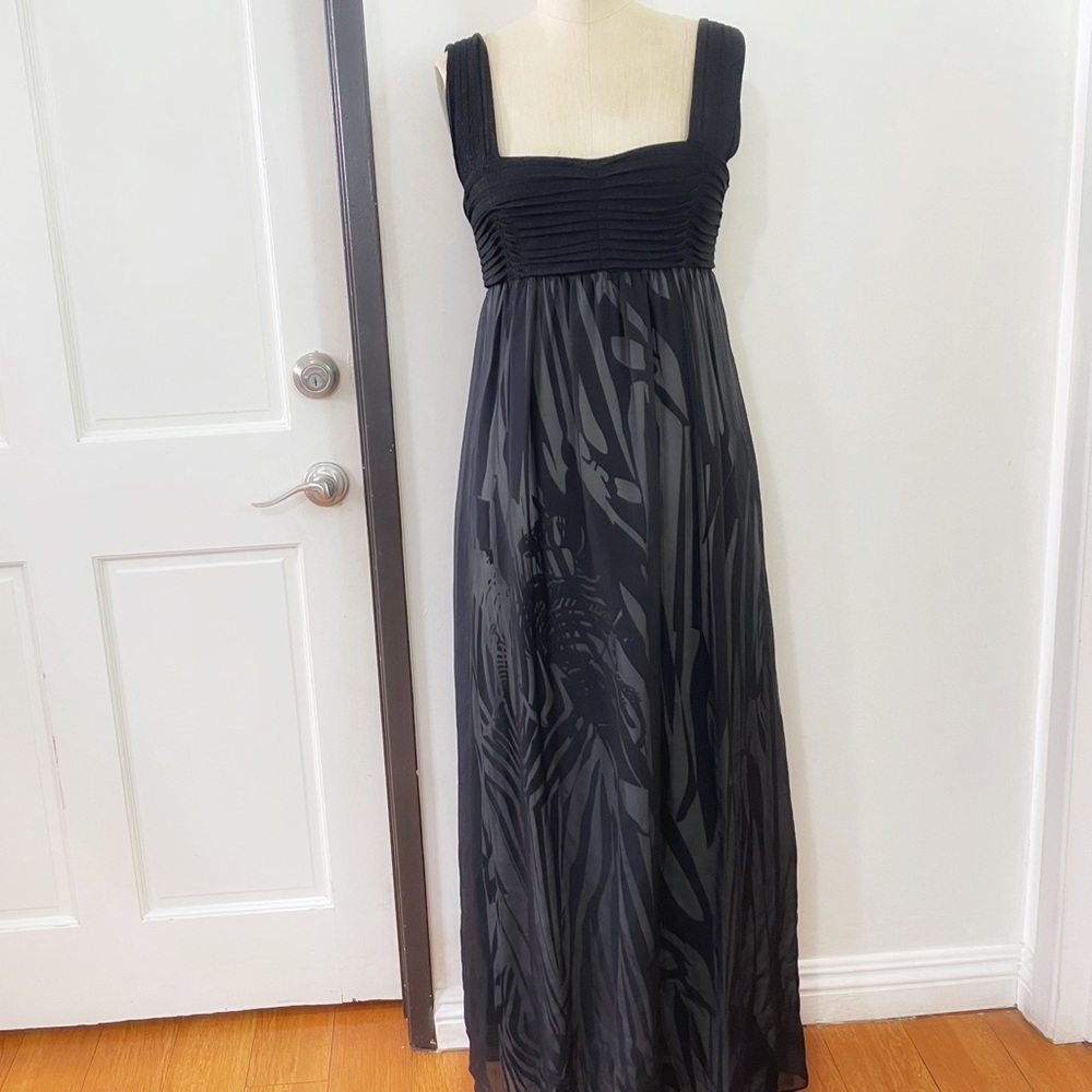 Iisli Black and White with Sheer Mesh Empire Waist Maxi Dress